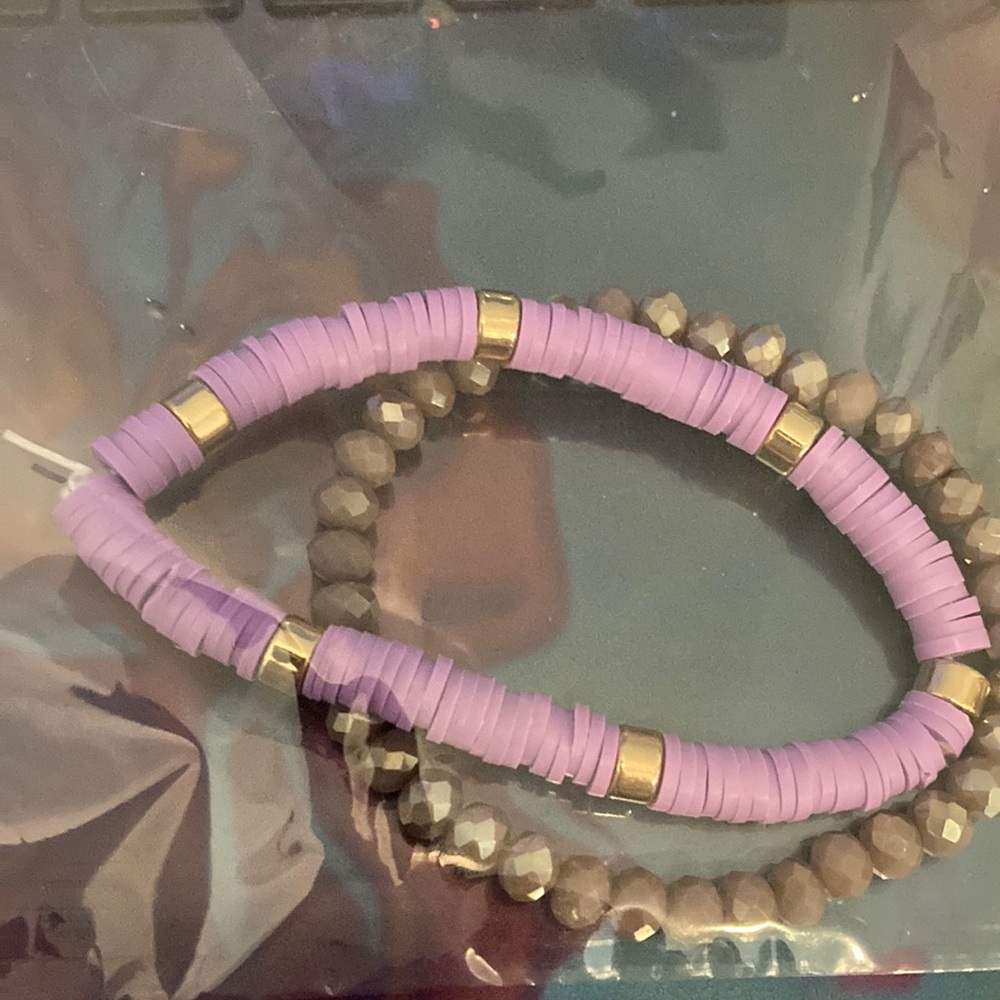 Purple and Gold Beaded Bracelet Set
